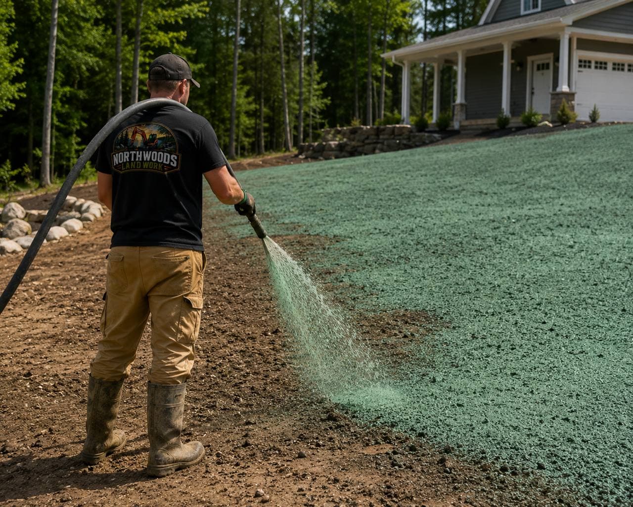 Hydro seeding a new lawn in Northern Michigan